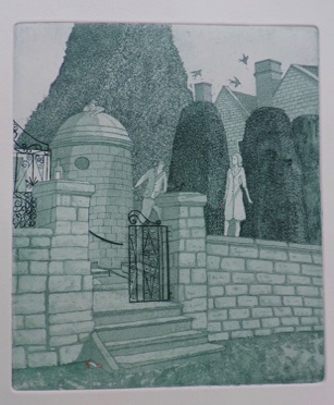 Yew Court, Scalby etching by Michael Atkin